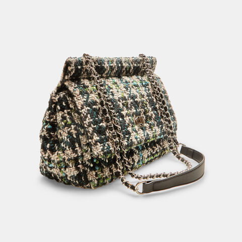 Bolso de tweed con correa de cadena, Verde Bolso de tweed con correa de cadena, Verde